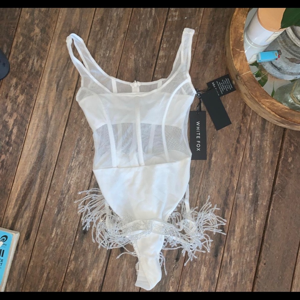 White Fox Boutique White Mesh Fringe Mini Dress - Picture 3 of 8